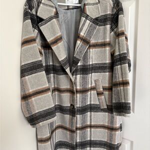 Ci Sono Plaid Trench Coat in Gray, Black and Brown